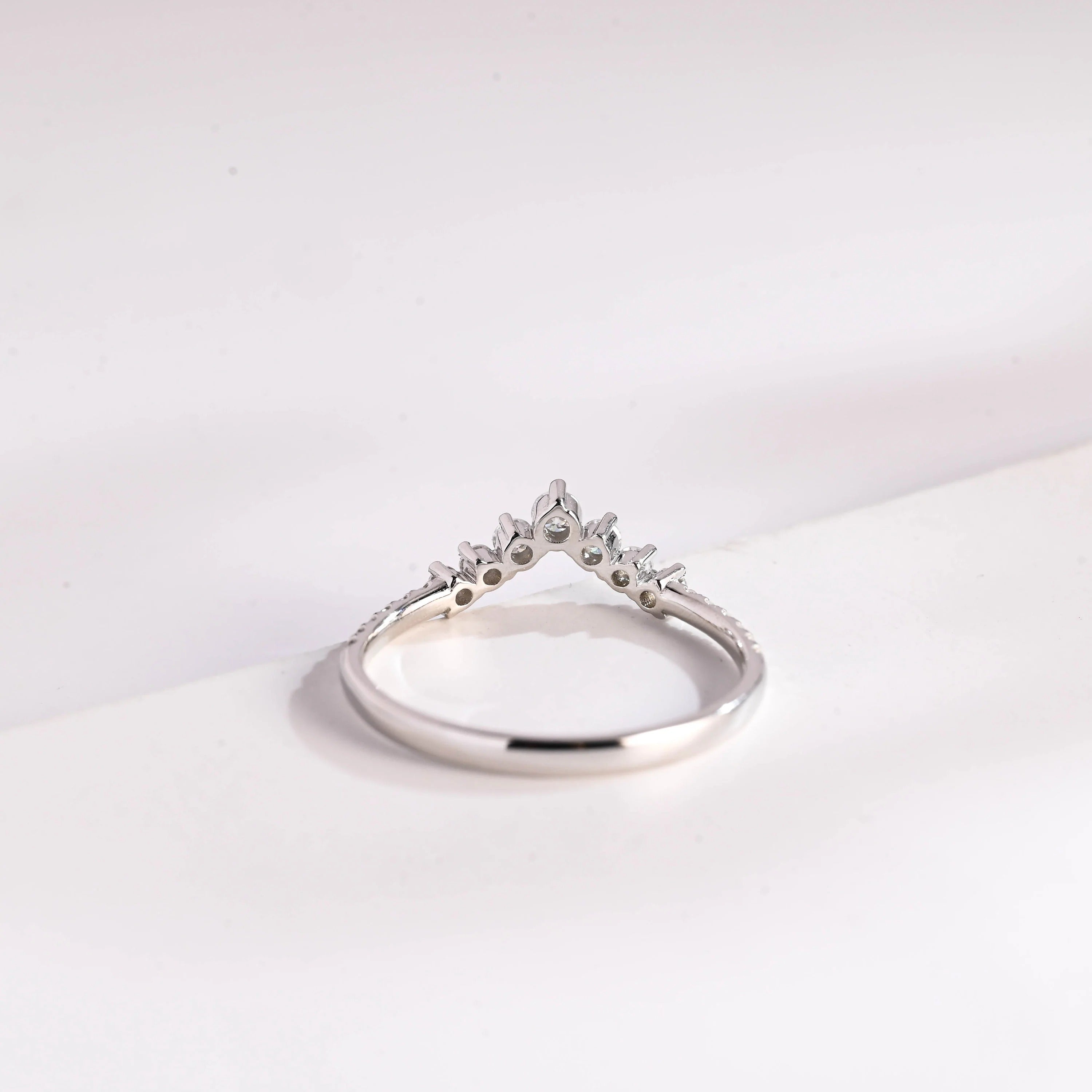 Moissanite Crown Ring, Solid Gold Stacking Ring, Dainty Wedding Band,