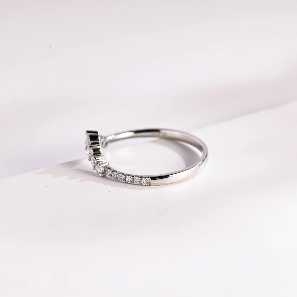 Moissanite Crown Ring, Solid Gold Stacking Ring, Dainty Wedding Band,