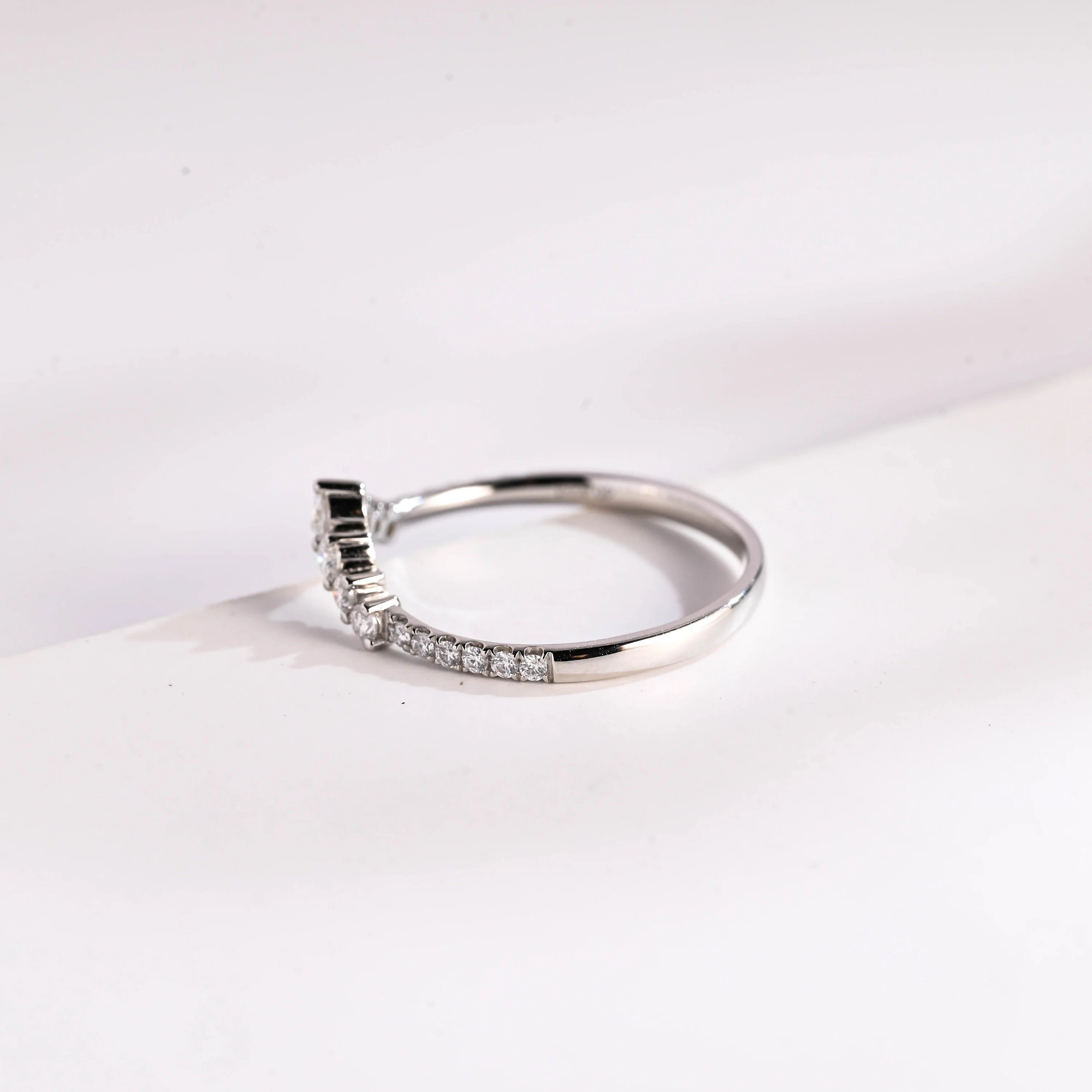 Moissanite Crown Ring, Solid Gold Stacking Ring, Dainty Wedding Band,