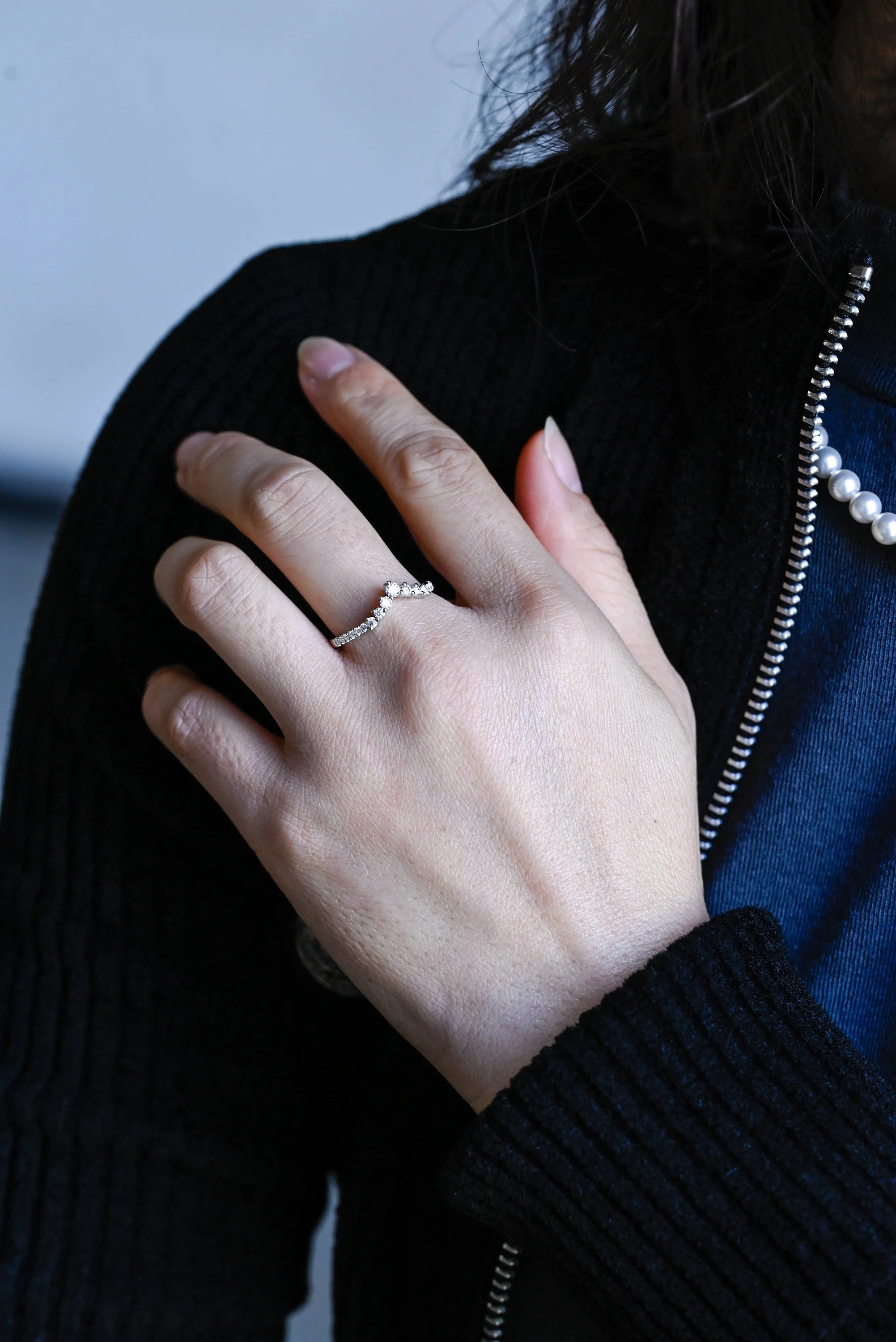 Moissanite Crown Ring, Solid Gold Stacking Ring, Dainty Wedding Band,
