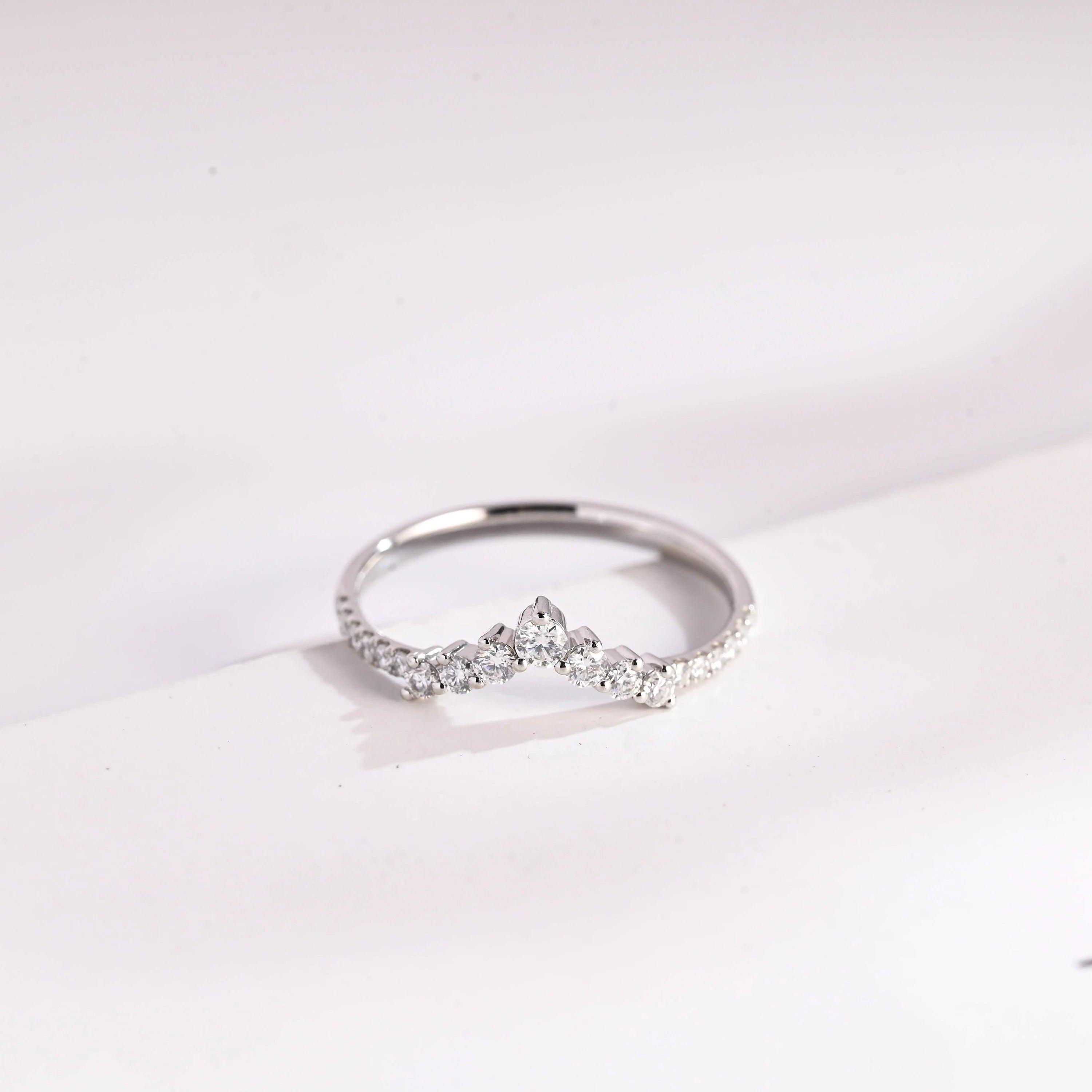 Moissanite Crown Ring, Solid Gold Stacking Ring, Dainty Wedding Band, Main image