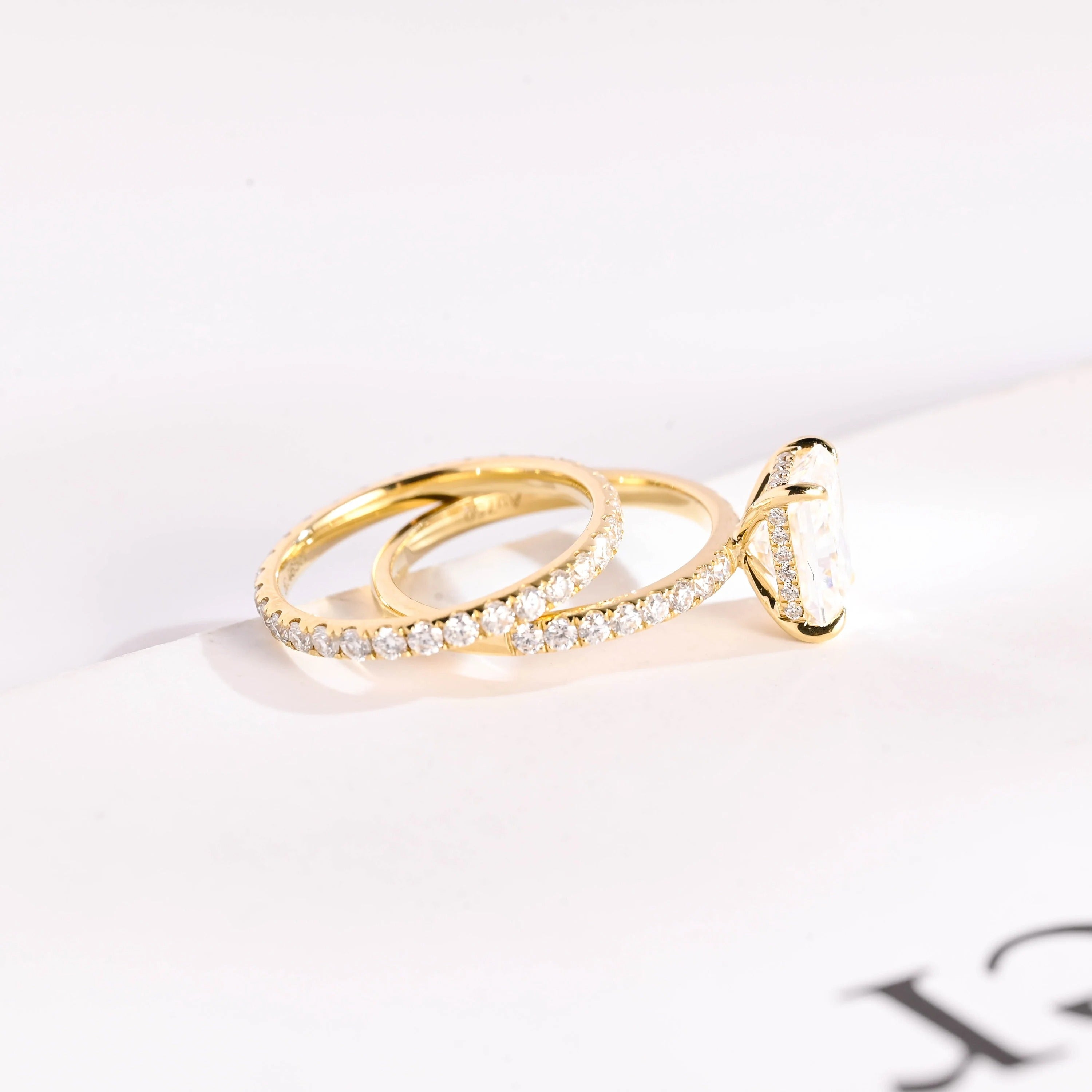 Solid Gold Radiant Cut Moissanite Engagement Ring and Wedding Band Set, Bridal Set
