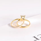 Solid Gold Radiant Cut Moissanite Engagement Ring and Wedding Band Set, Bridal Set