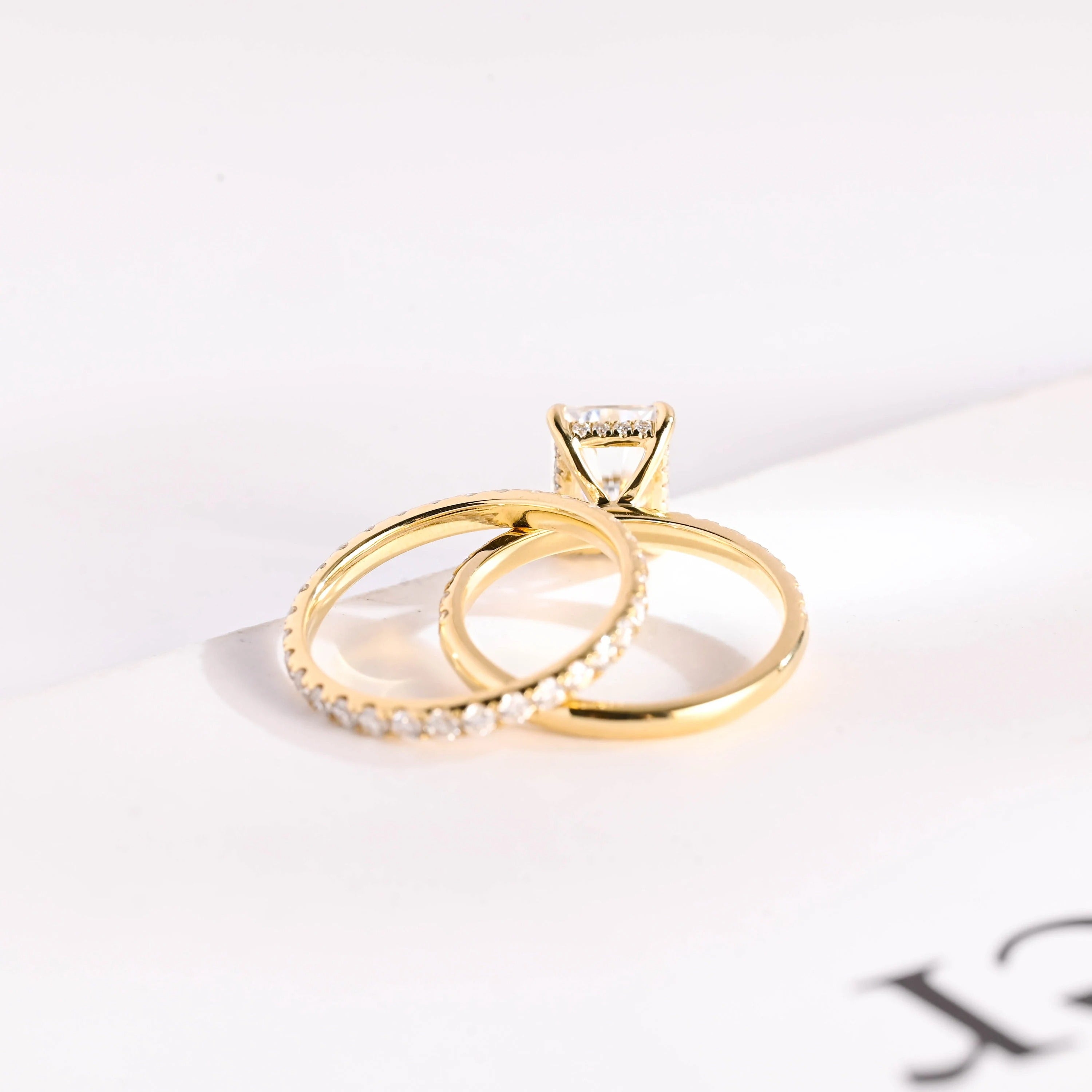 Solid Gold Radiant Cut Moissanite Engagement Ring and Wedding Band Set, Bridal Set