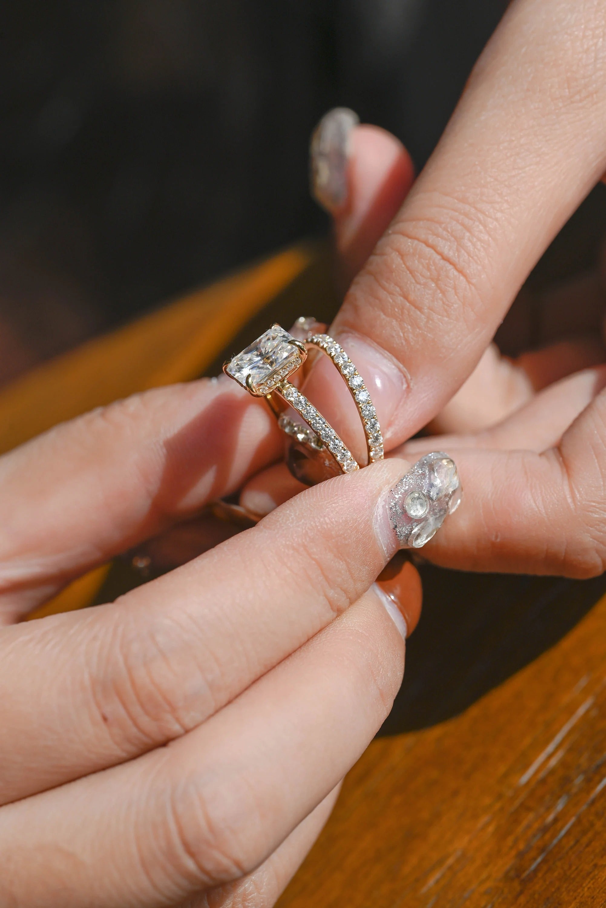 Solid Gold Radiant Cut Moissanite Engagement Ring and Wedding Band Set, Bridal Set Zweitbild
