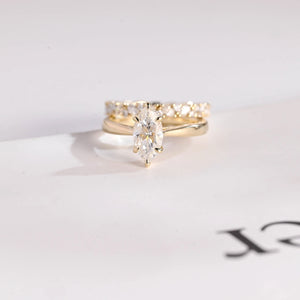 Solid Gold Marquise Cut Moissanite Wedding Band Set