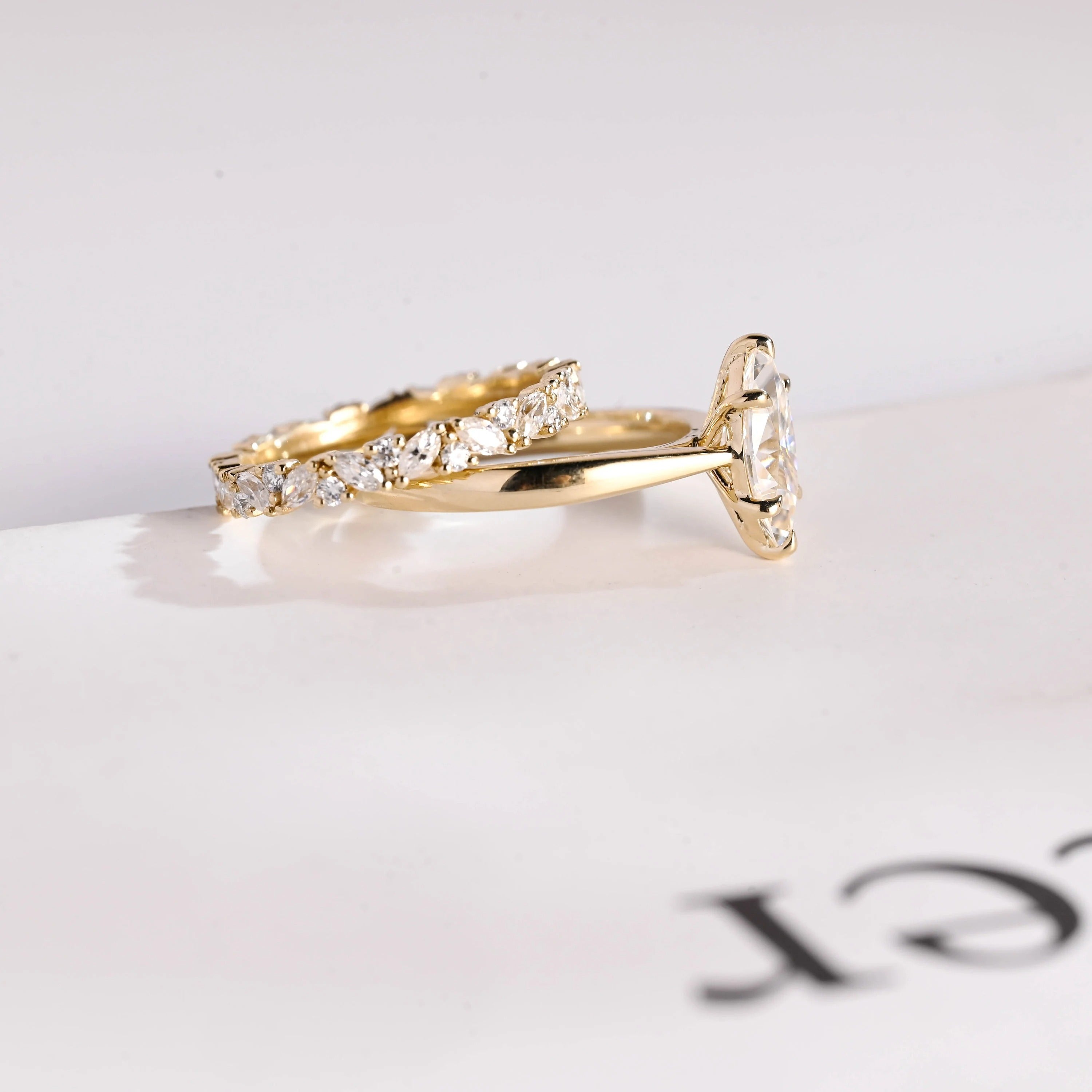 Solid Gold Marquise Cut Moissanite Wedding Band Set