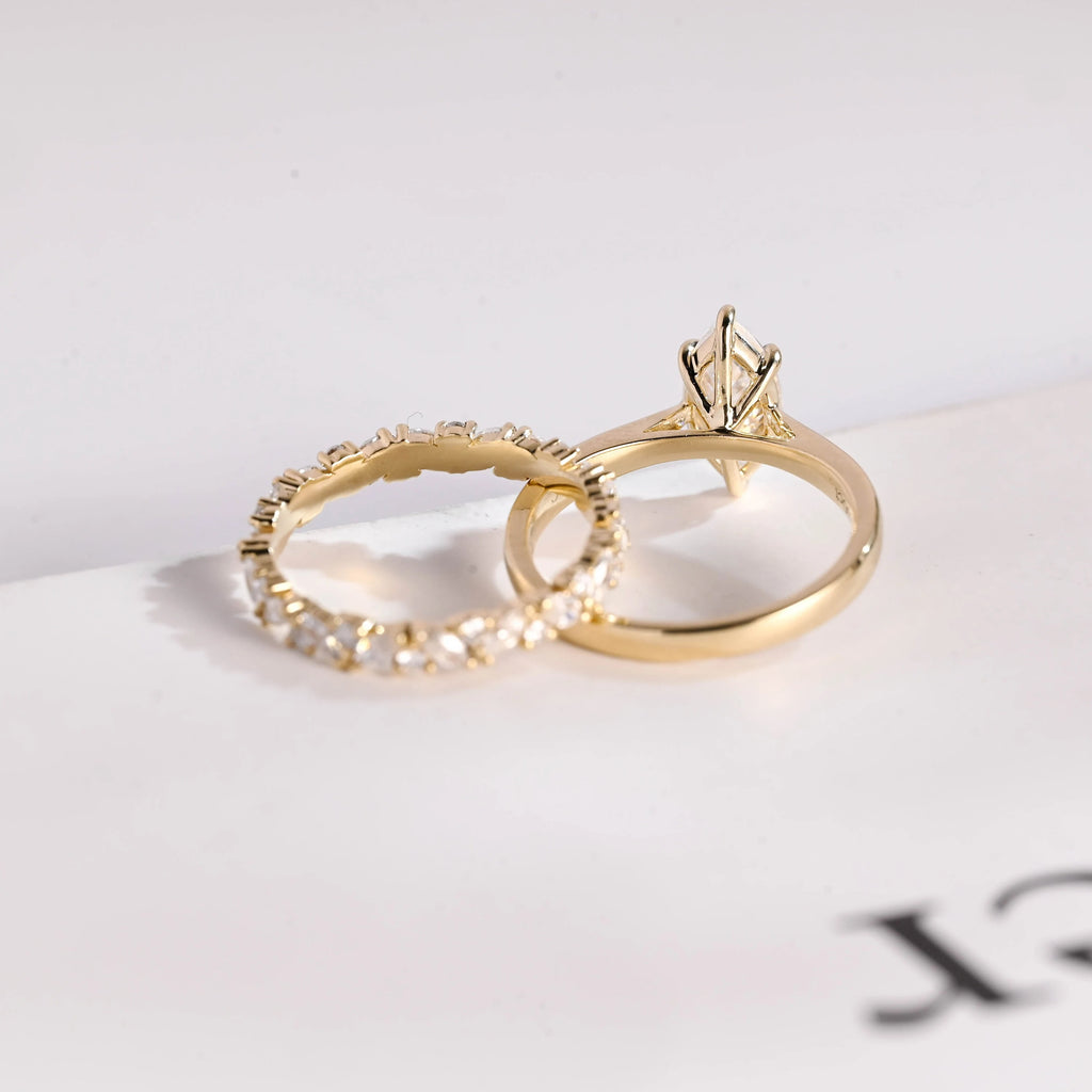 Solid Gold Marquise Cut Moissanite Wedding Band Set