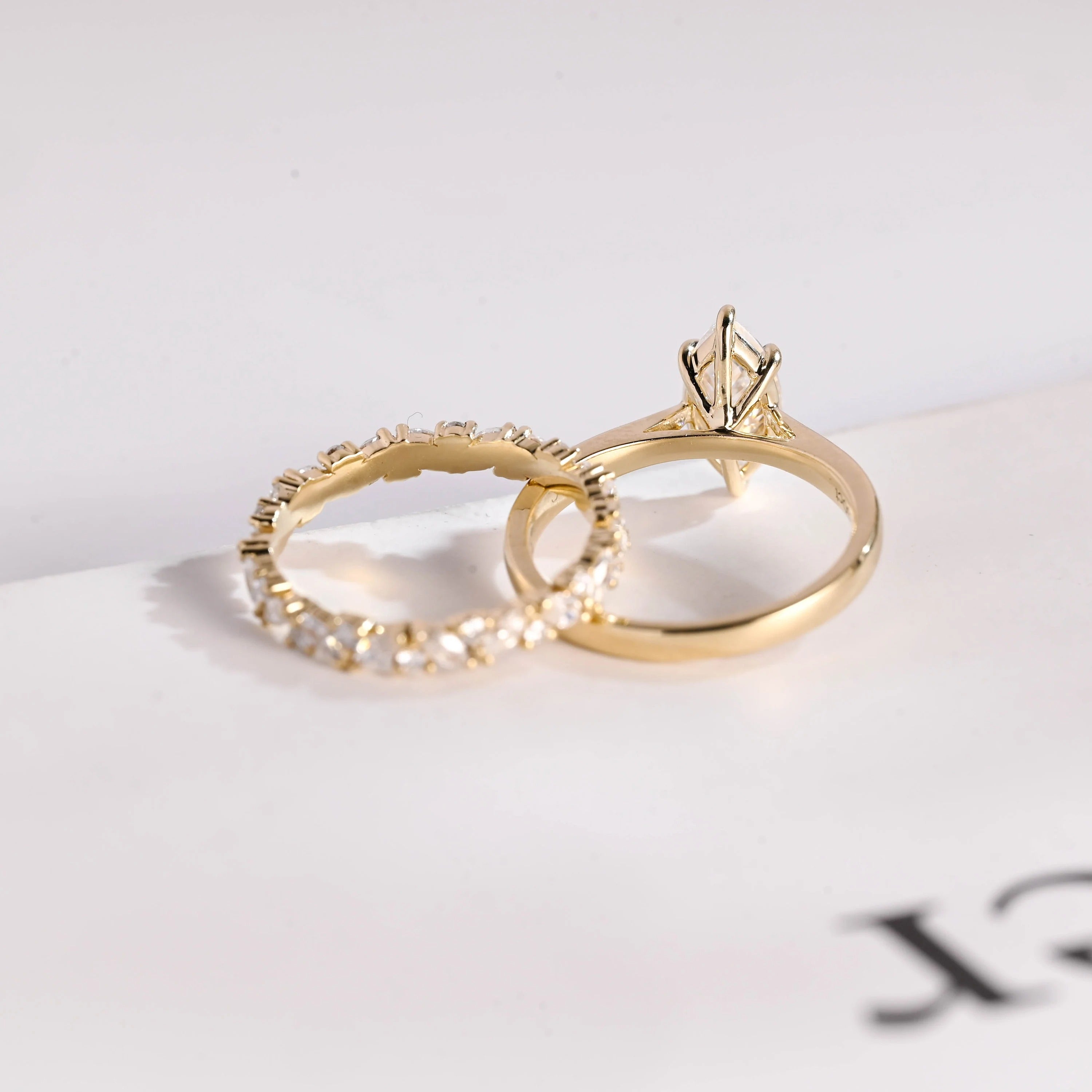 Solid Gold Marquise Cut Moissanite Wedding Band Set