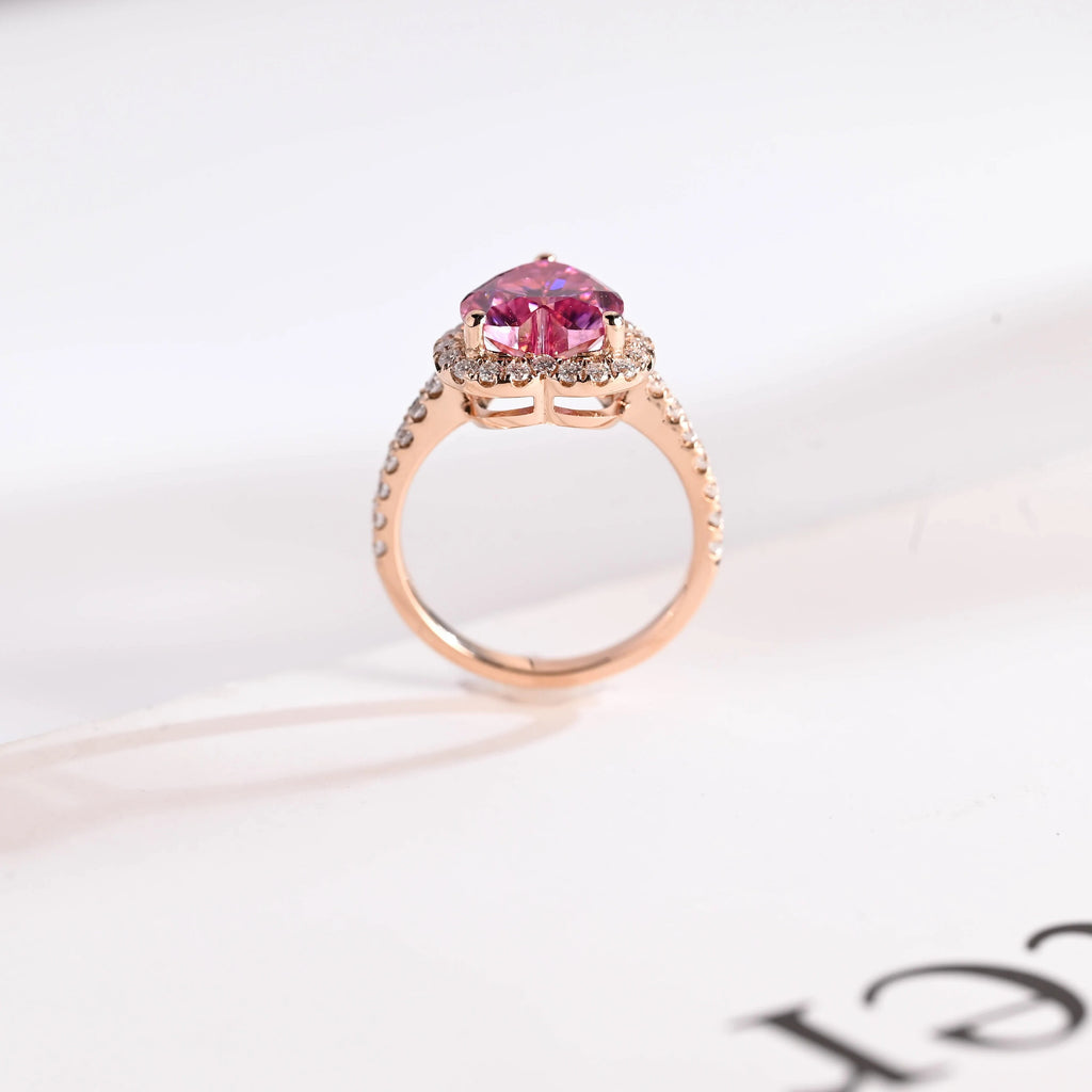 Solid Gold Heart Cut Pink Moissanite Sapphire Engagement Ring