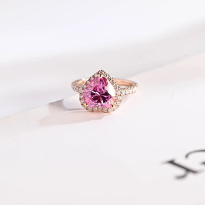 Solid Gold Heart Cut Pink Moissanite Sapphire Engagement Ring