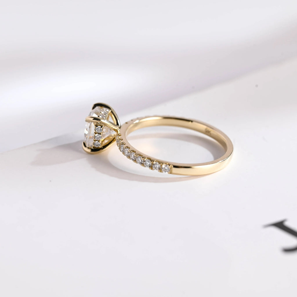 Solid Gold Cushion Cut Moissanite Engagement Ring, Anniversary Gift