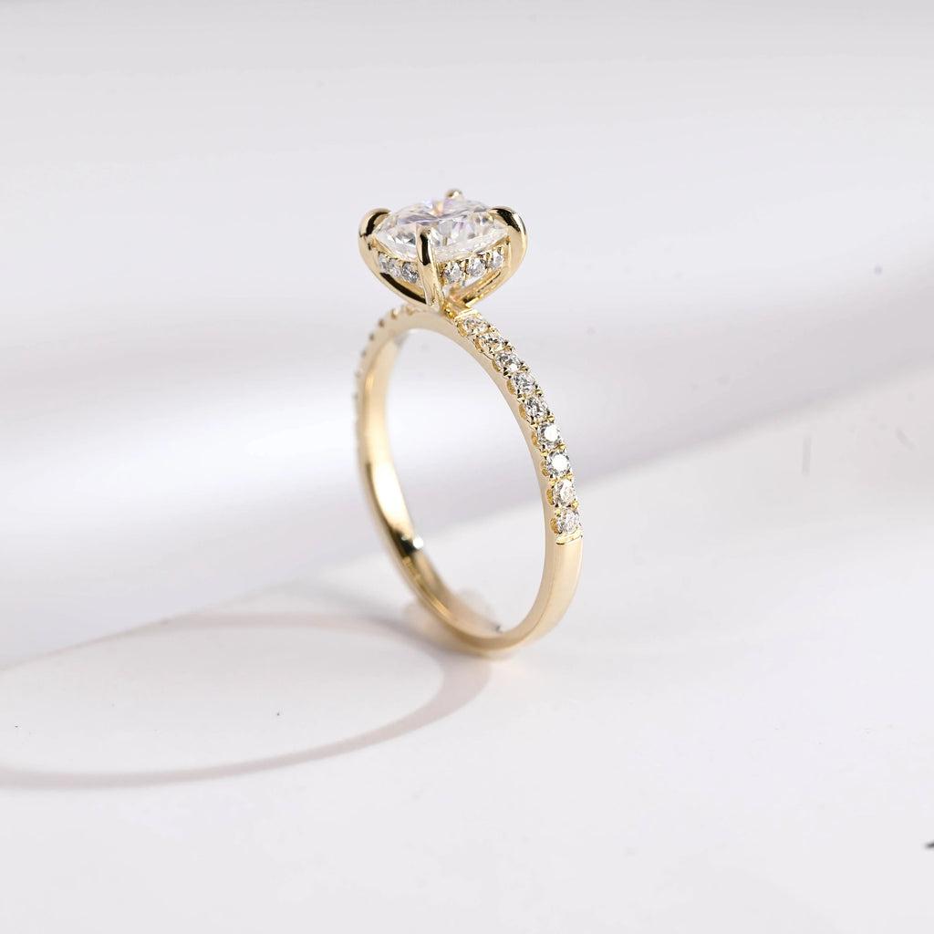 Solid Gold Cushion Cut Moissanite Engagement Ring, Anniversary Gift