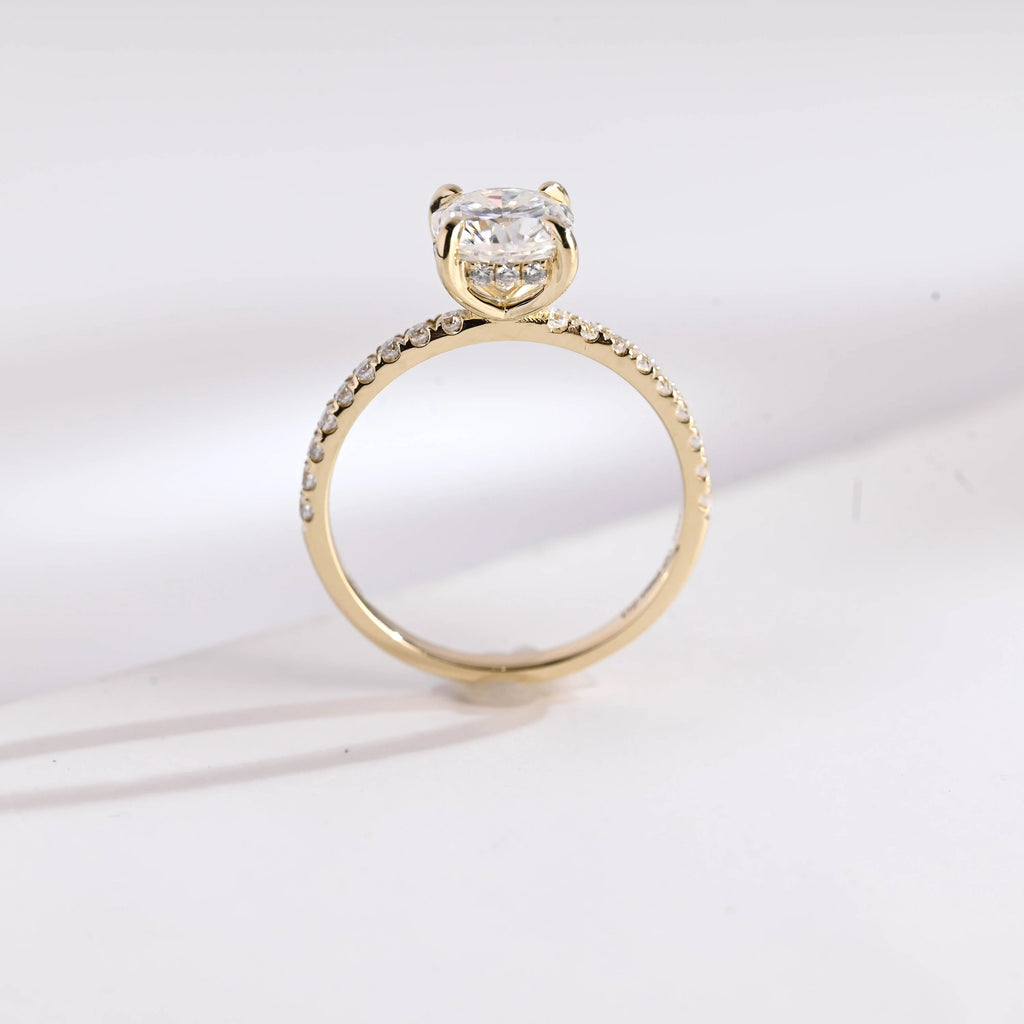 Solid Gold Cushion Cut Moissanite Engagement Ring, Anniversary Gift