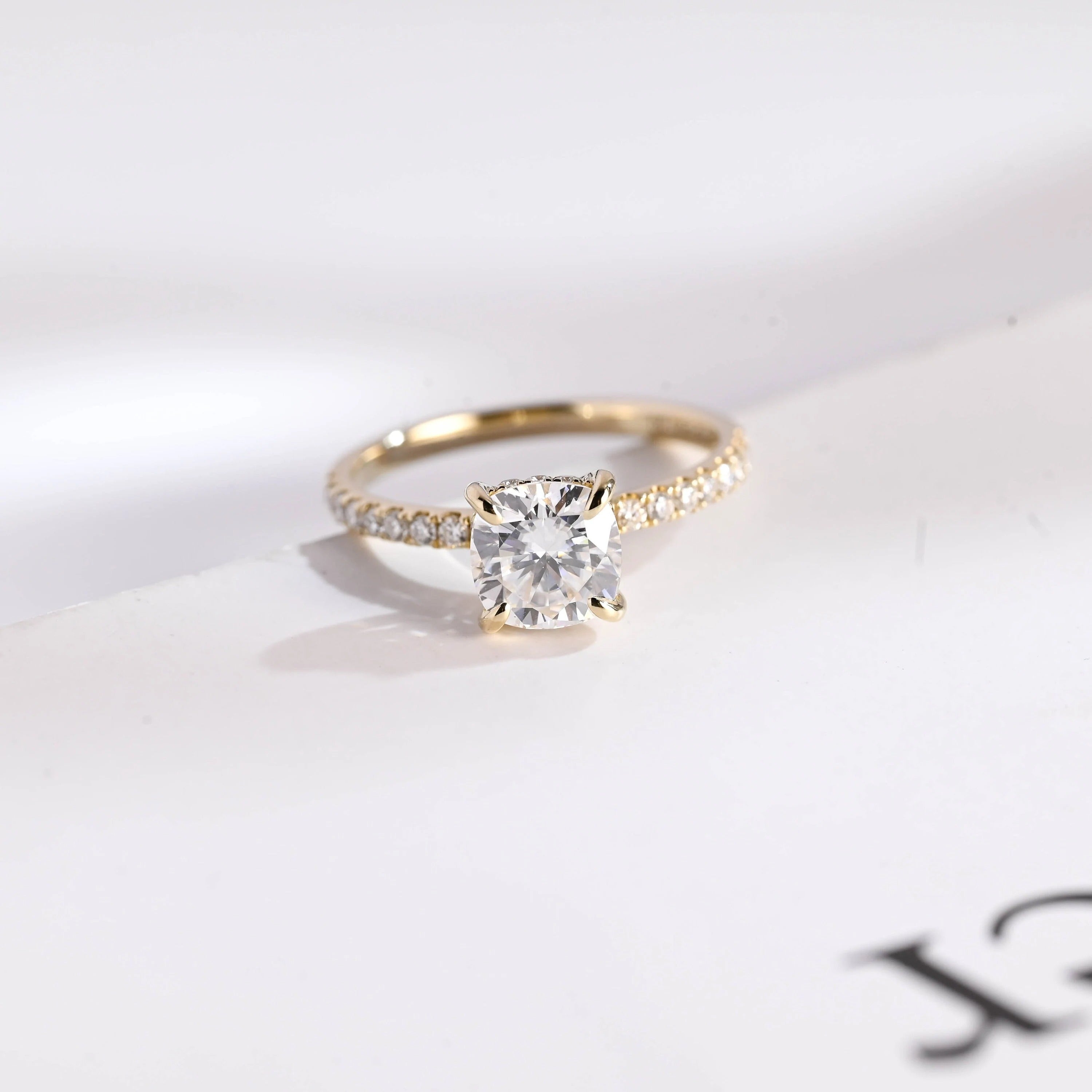 Solid Gold Cushion Cut Moissanite Engagement Ring, Anniversary Gift Main image
