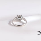 Solid Gold Asscher Cut Moissanite Engagement Ring, Three Stone Ring