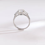 Solid Gold Asscher Cut Moissanite Engagement Ring, Three Stone Ring