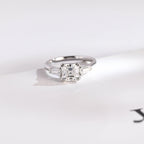 Solid Gold Asscher Cut Moissanite Engagement Ring, Three Stone Ring