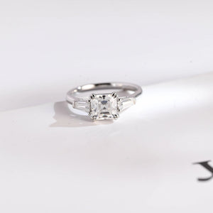 Solid Gold Asscher Cut Moissanite Engagement Ring, Three Stone Ring