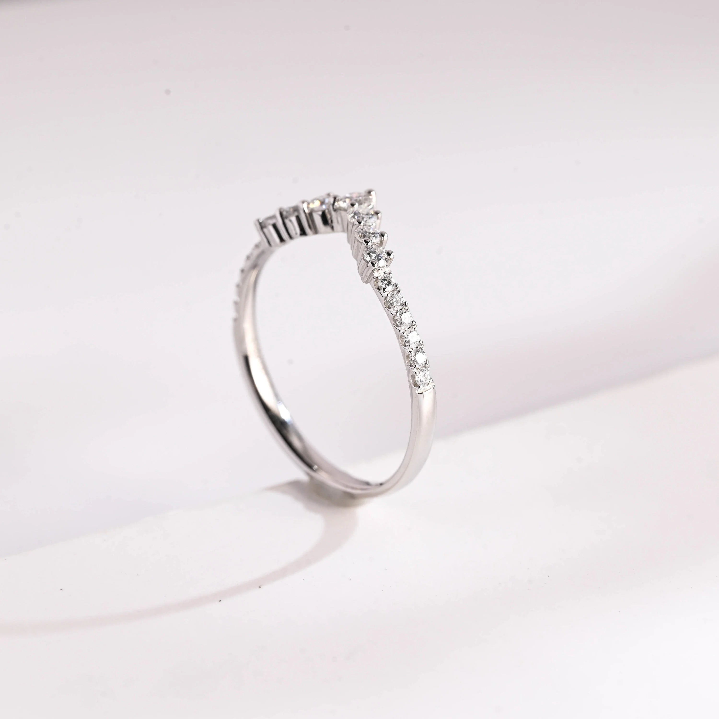Moissanite Crown Ring, Solid Gold Stacking Ring, Dainty Wedding Band,