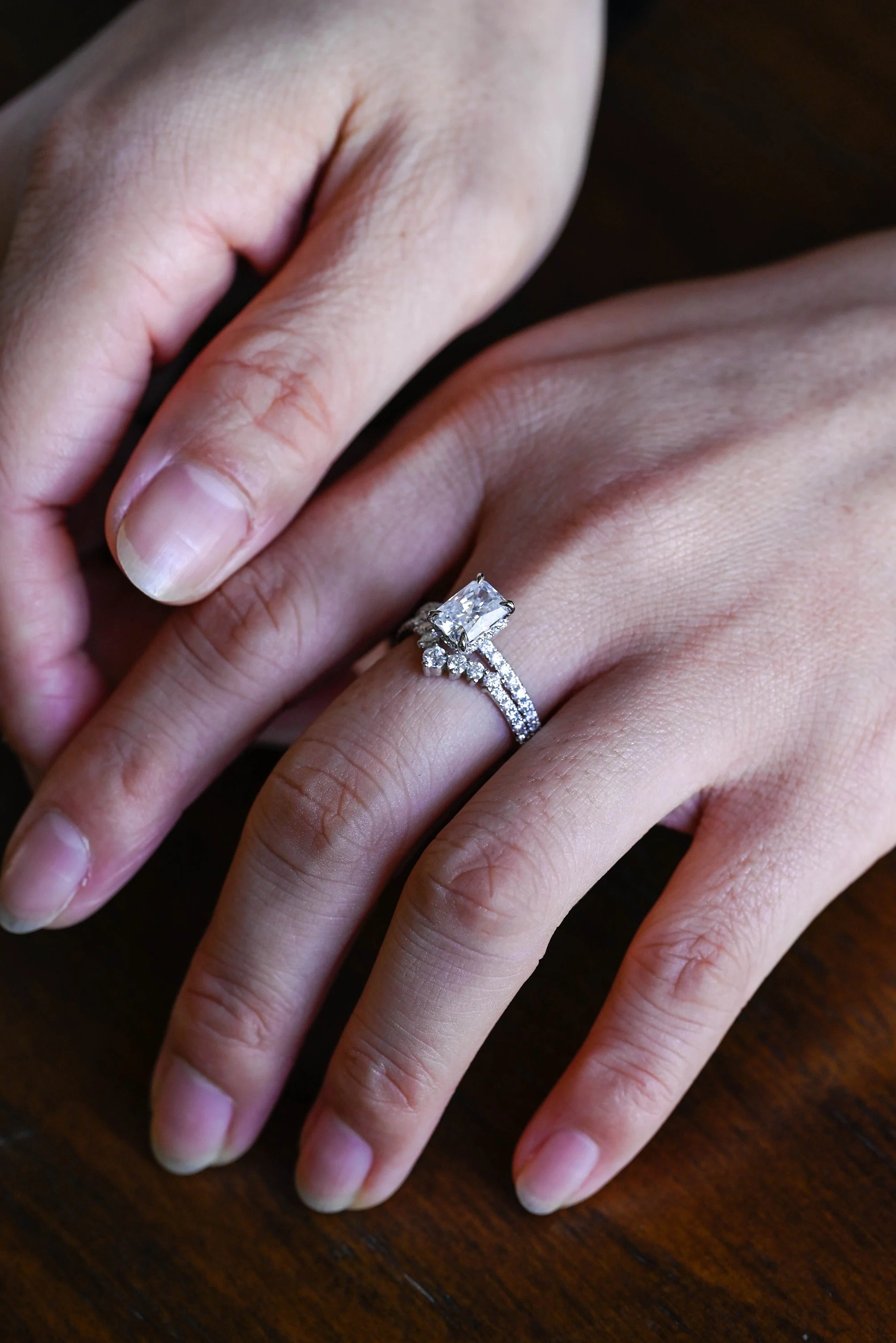 Moissanite Crown Ring, Solid Gold Stacking Ring, Dainty Wedding Band,