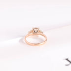 Solid Gold Cushion Cut Moissanite Engagement Ring with Side Stone, Promise Ring
