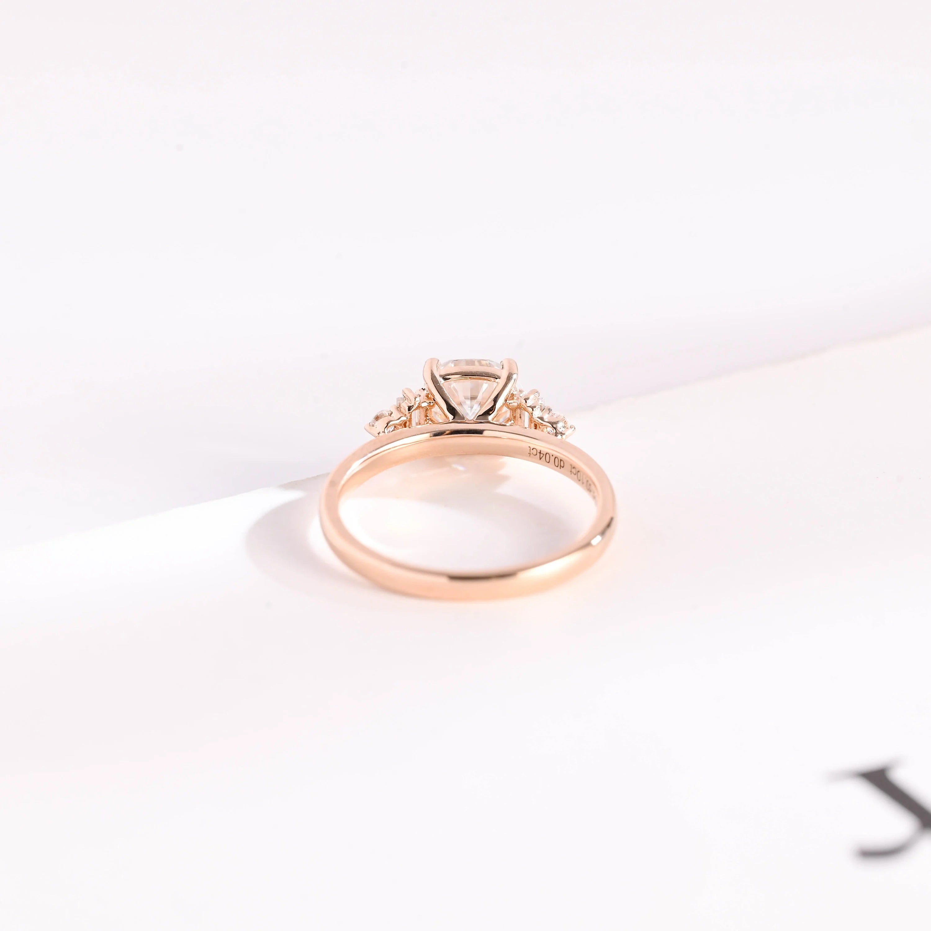 Solid Gold Cushion Cut Moissanite Engagement Ring with Side Stone, Promise Ring