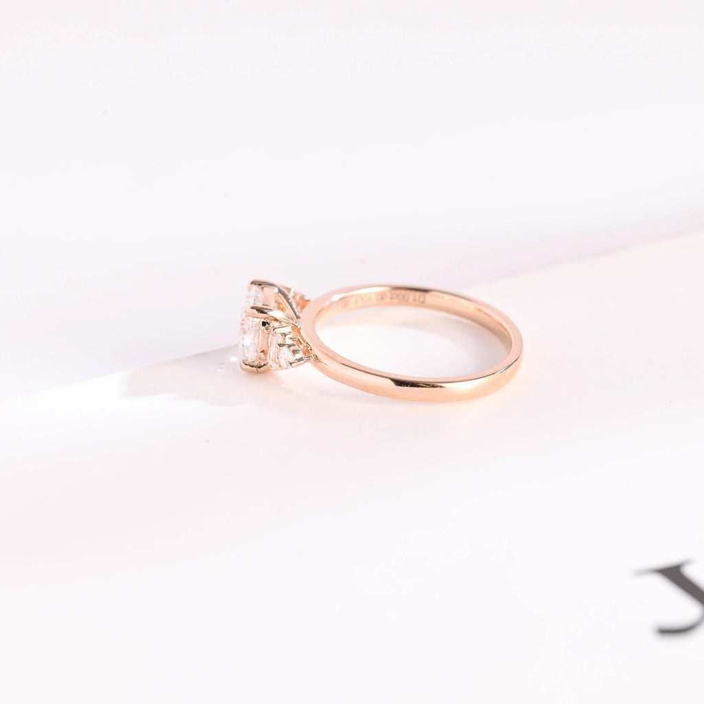 Solid Gold Cushion Cut Moissanite Engagement Ring with Side Stone, Promise Ring