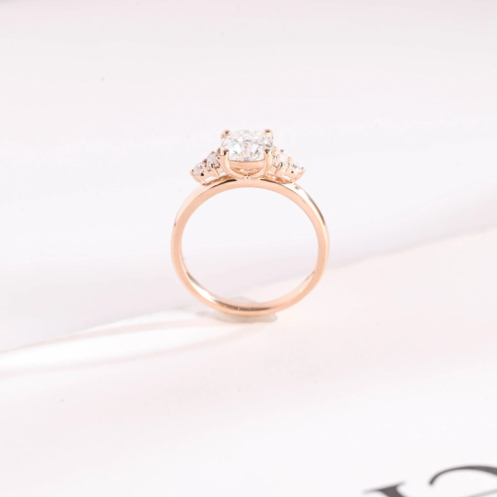 Solid Gold Cushion Cut Moissanite Engagement Ring with Side Stone, Promise Ring
