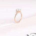 Solid Gold Cushion Cut Moissanite Engagement Ring with Side Stone, Promise Ring