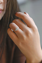 Solid Gold Cushion Cut Moissanite Engagement Ring with Side Stone, Promise Ring