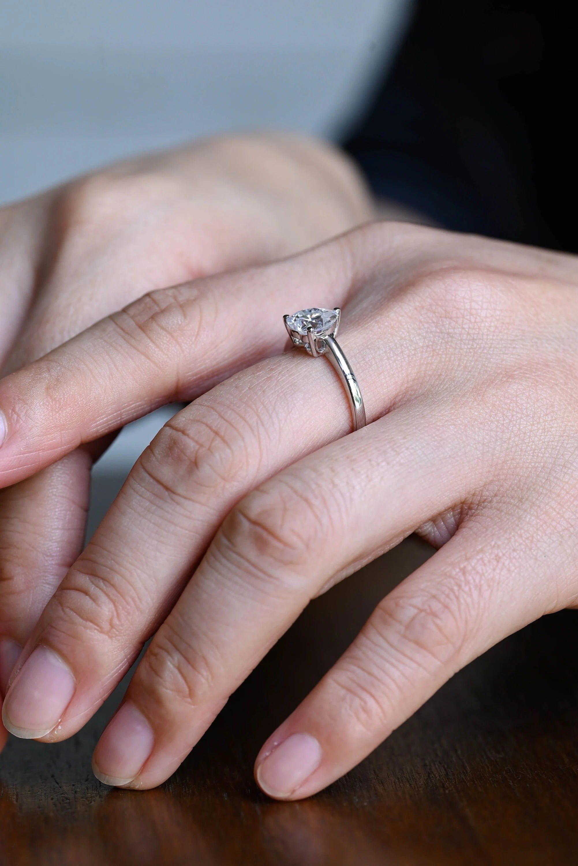 Solid Gold Heart Moissanite Engagement Ring, Anniversary Gift