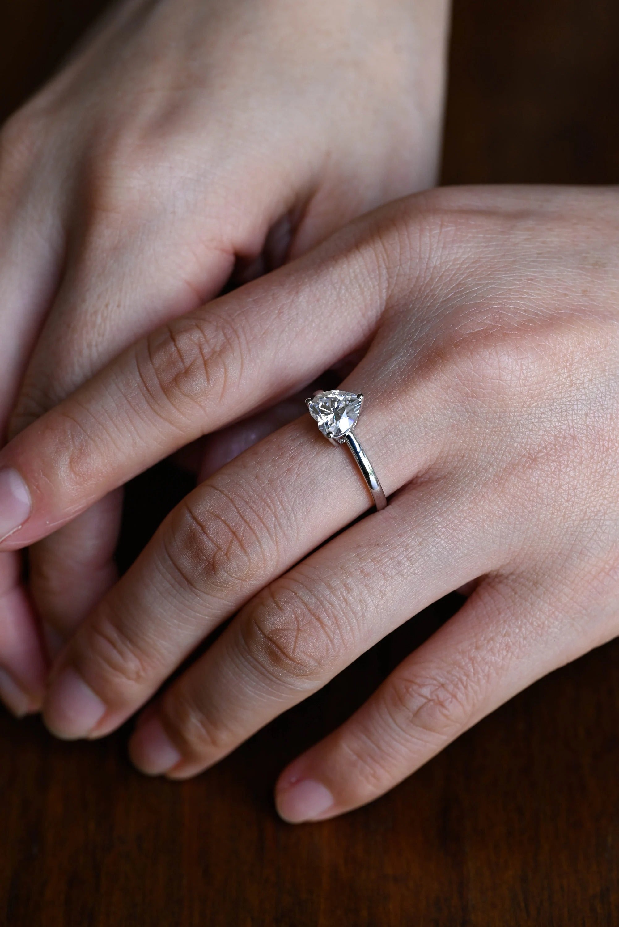 Solid Gold Heart Moissanite Engagement Ring, Anniversary Gift
