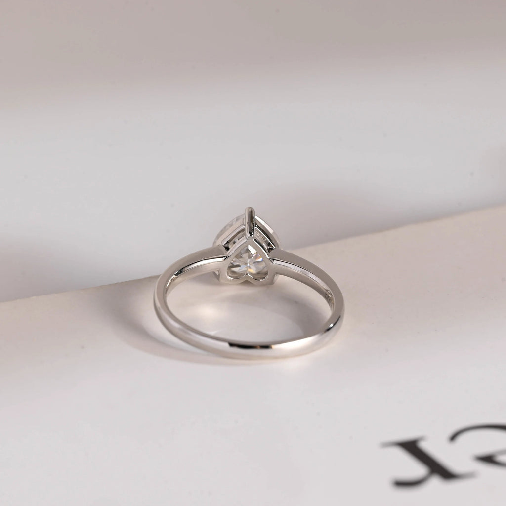 Solid Gold Heart Moissanite Engagement Ring, Anniversary Gift