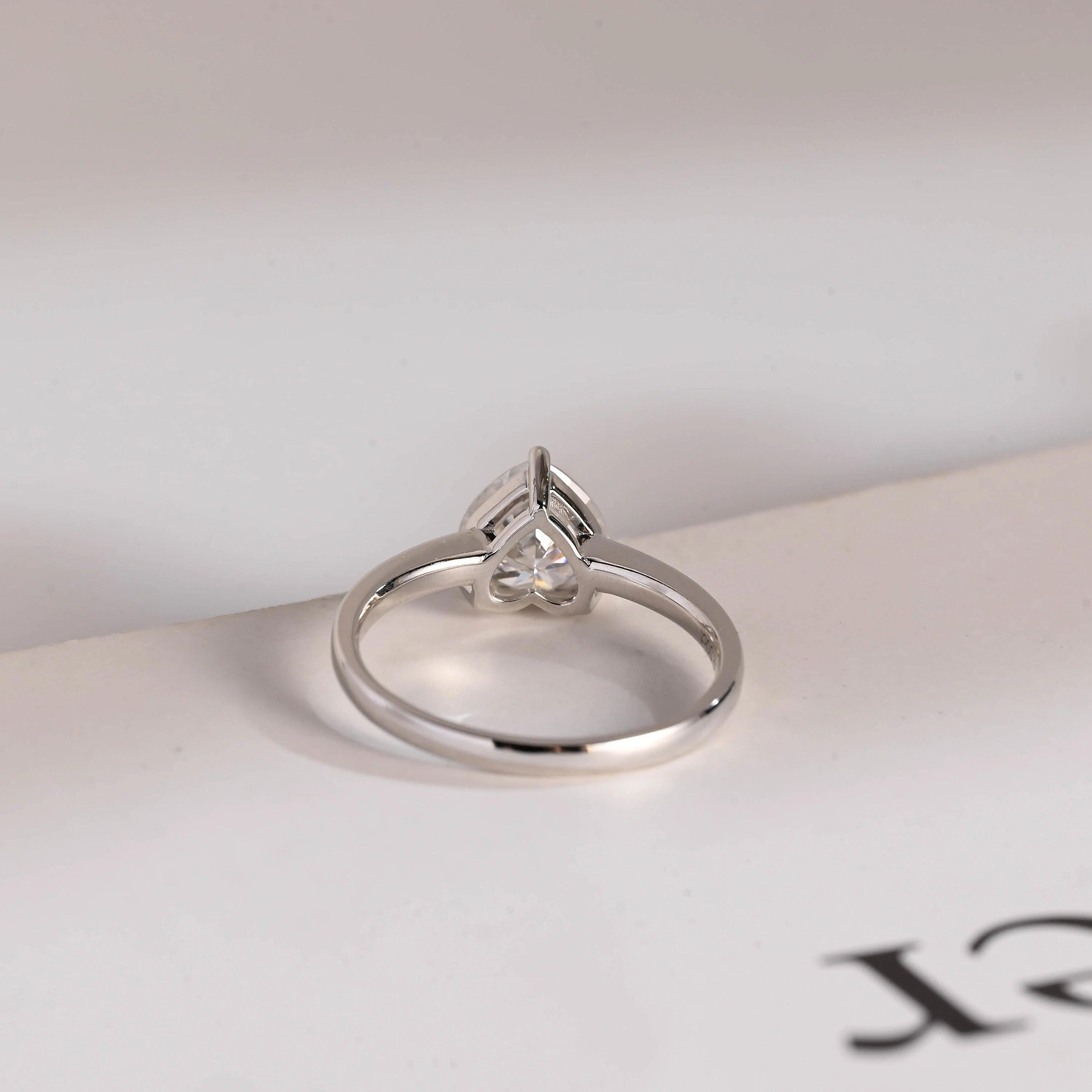 Solid Gold Heart Moissanite Engagement Ring, Anniversary Gift