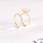 Solid Gold Radiant Cut Moissanite Engagement Ring and Wedding Band Set, Bridal Set