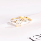 Solid Gold Radiant Cut Moissanite Engagement Ring and Wedding Band Set, Bridal Set