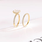 Solid Gold Radiant Cut Moissanite Engagement Ring and Wedding Band Set, Bridal Set