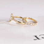 Solid Gold Marquise Cut Moissanite Wedding Band Set