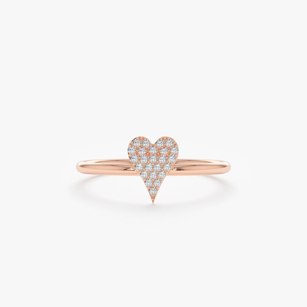 0.07 TCW Round Cut Micro Pave Heart Shape Moissanite Minimalist Ring