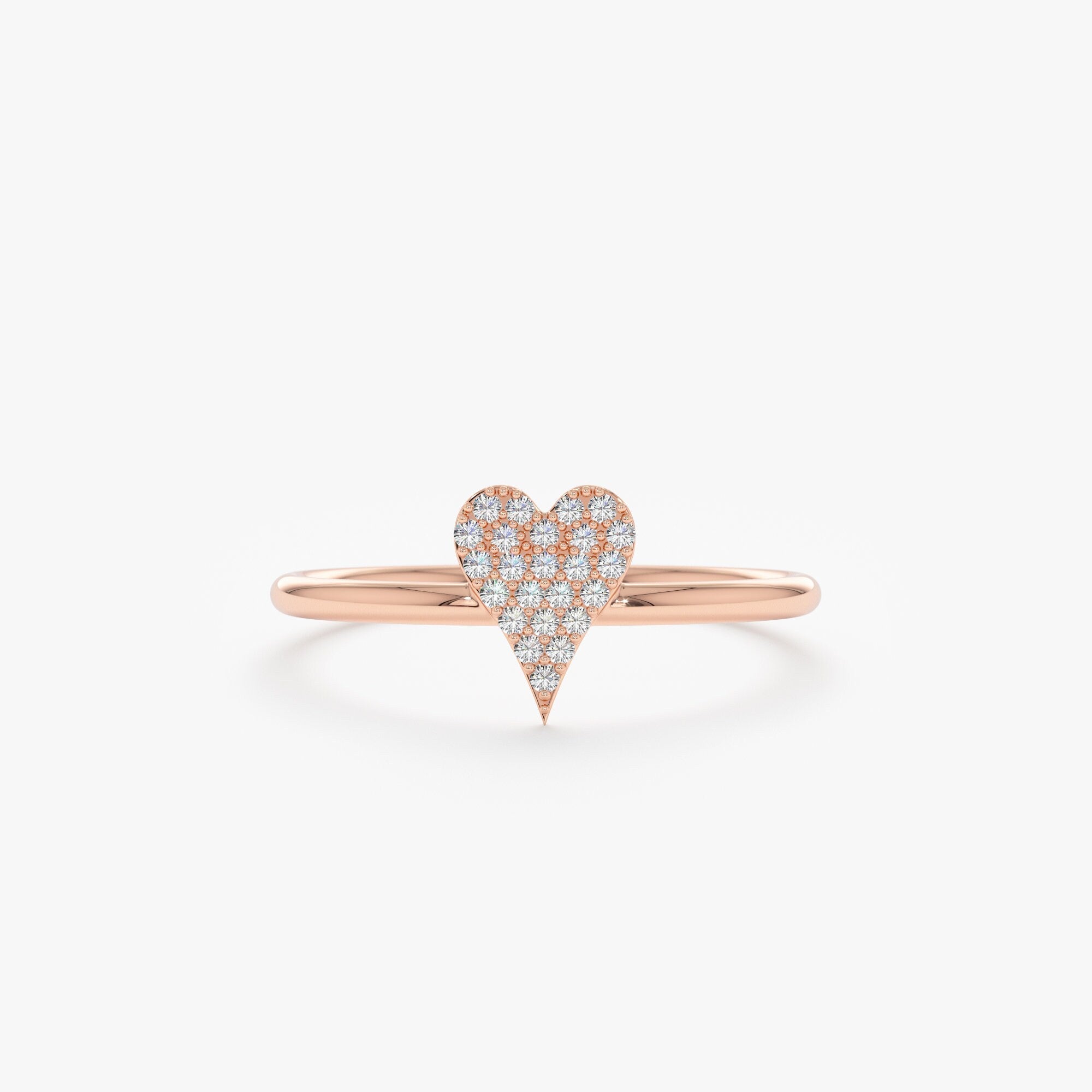 0.07 TCW Round Cut Micro Pave Heart Shape Moissanite Minimalist Ring