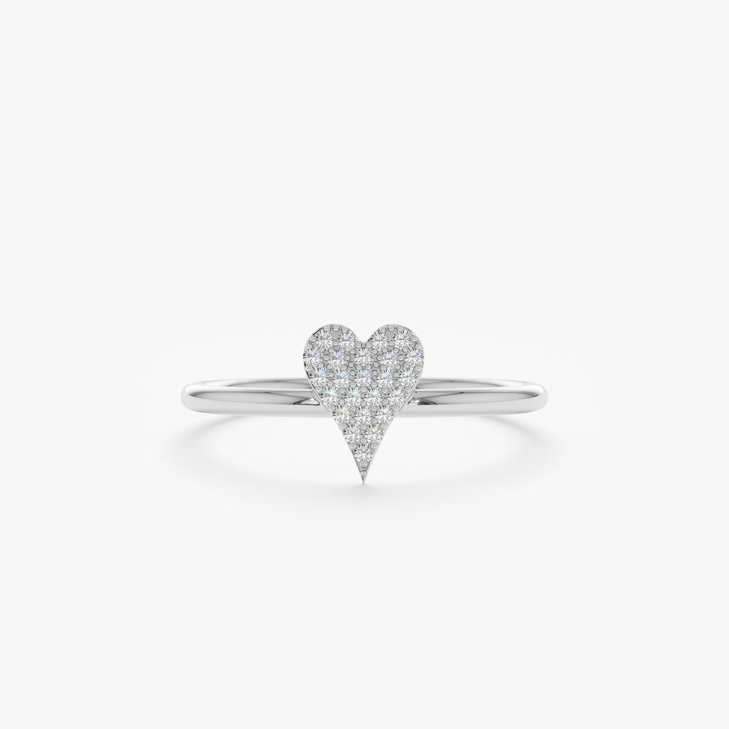 0.07 TCW Round Cut Micro Pave Heart Shape Moissanite Minimalist Ring