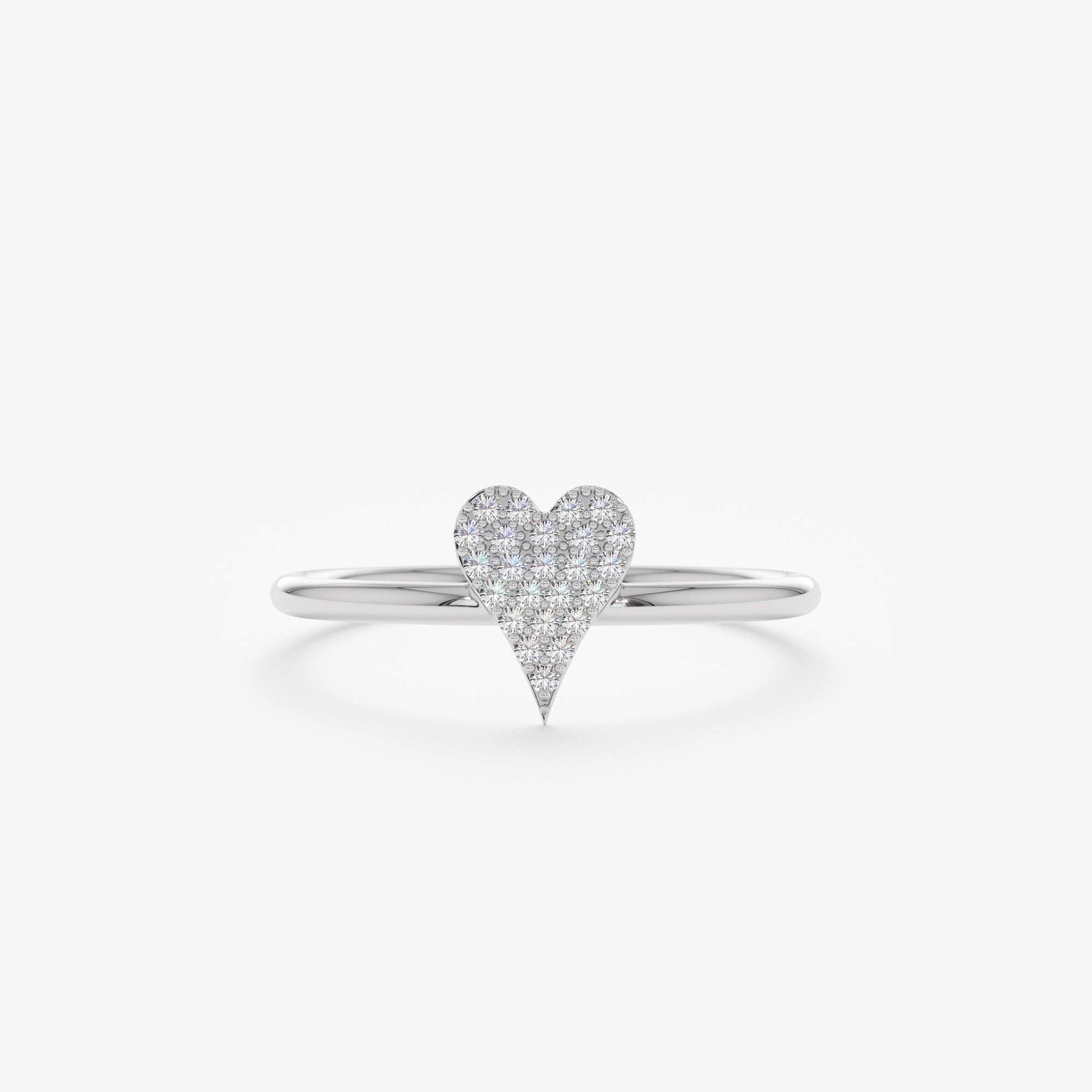 0.07 TCW Round Cut Micro Pave Heart Shape Moissanite Minimalist Ring