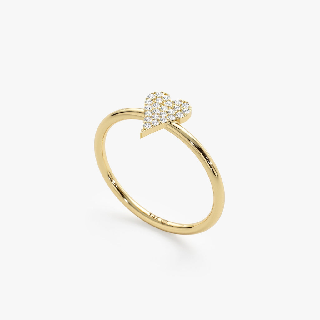0.07 TCW Round Cut Micro Pave Heart Shape Moissanite Minimalist Ring