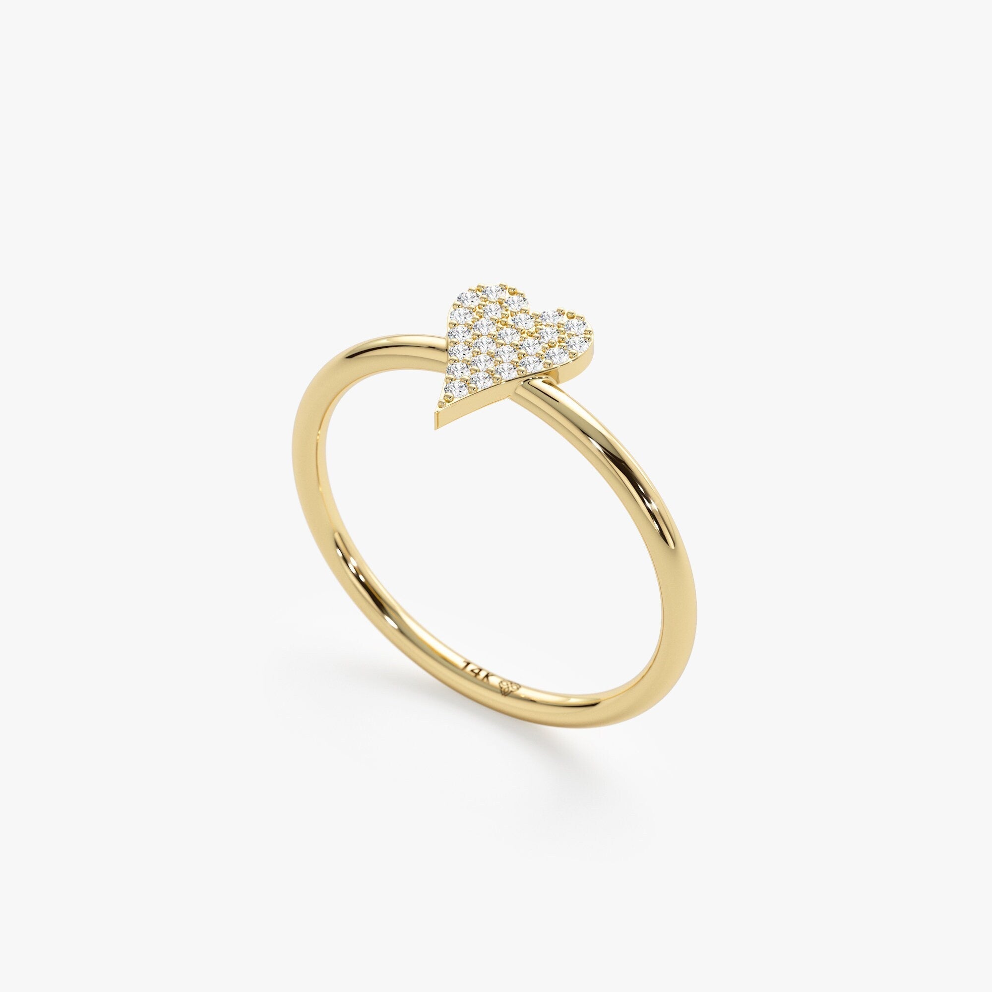 0.07 TCW Round Cut Micro Pave Heart Shape Moissanite Minimalist Ring