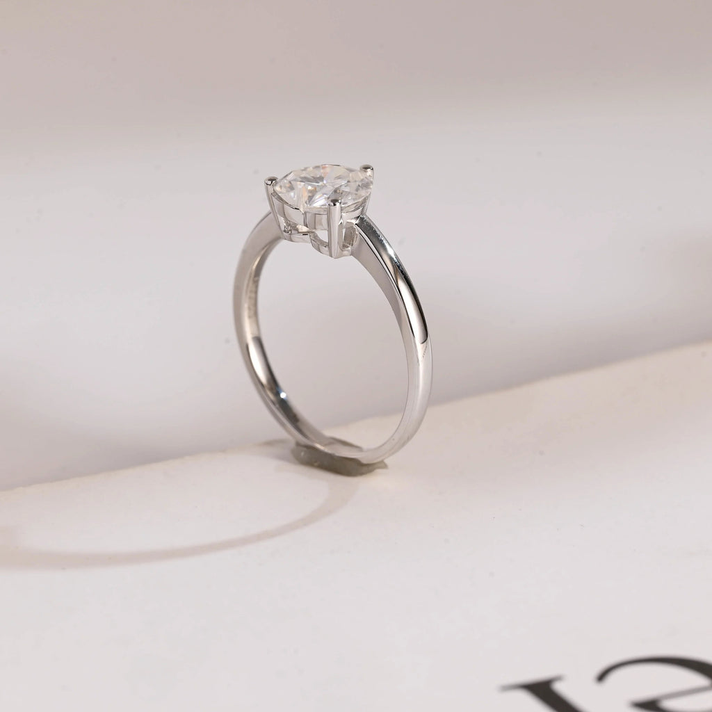 Solid Gold Heart Moissanite Engagement Ring, Anniversary Gift