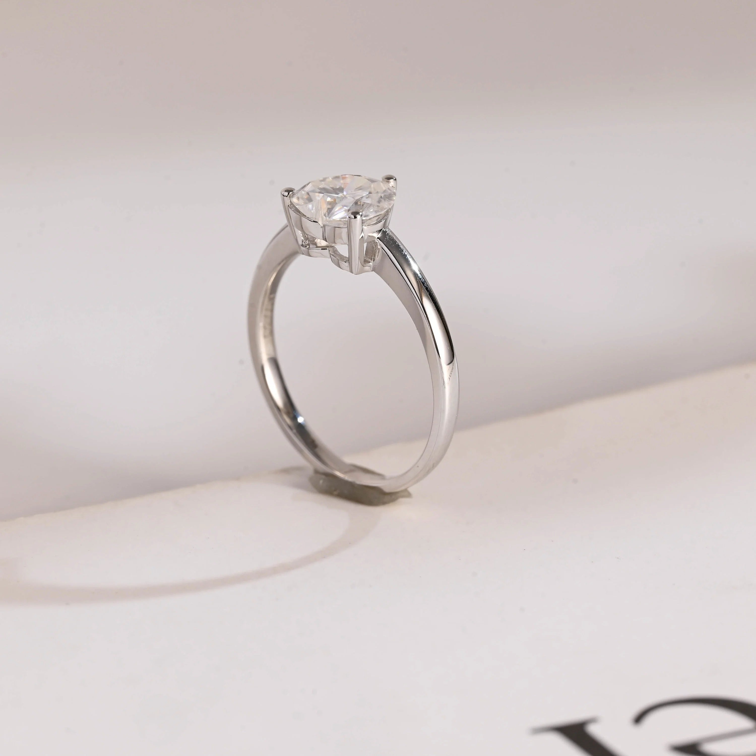 Solid Gold Heart Moissanite Engagement Ring, Anniversary Gift
