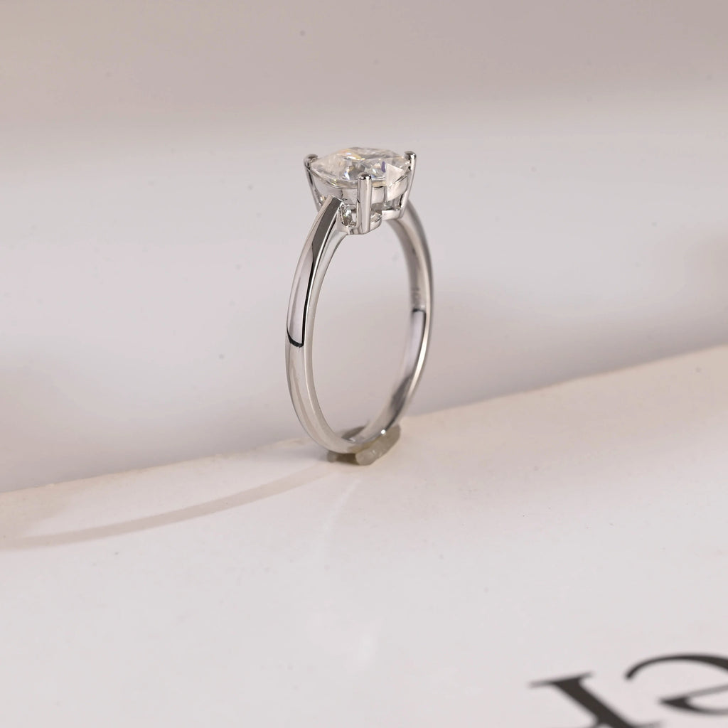 Solid Gold Heart Moissanite Engagement Ring, Anniversary Gift