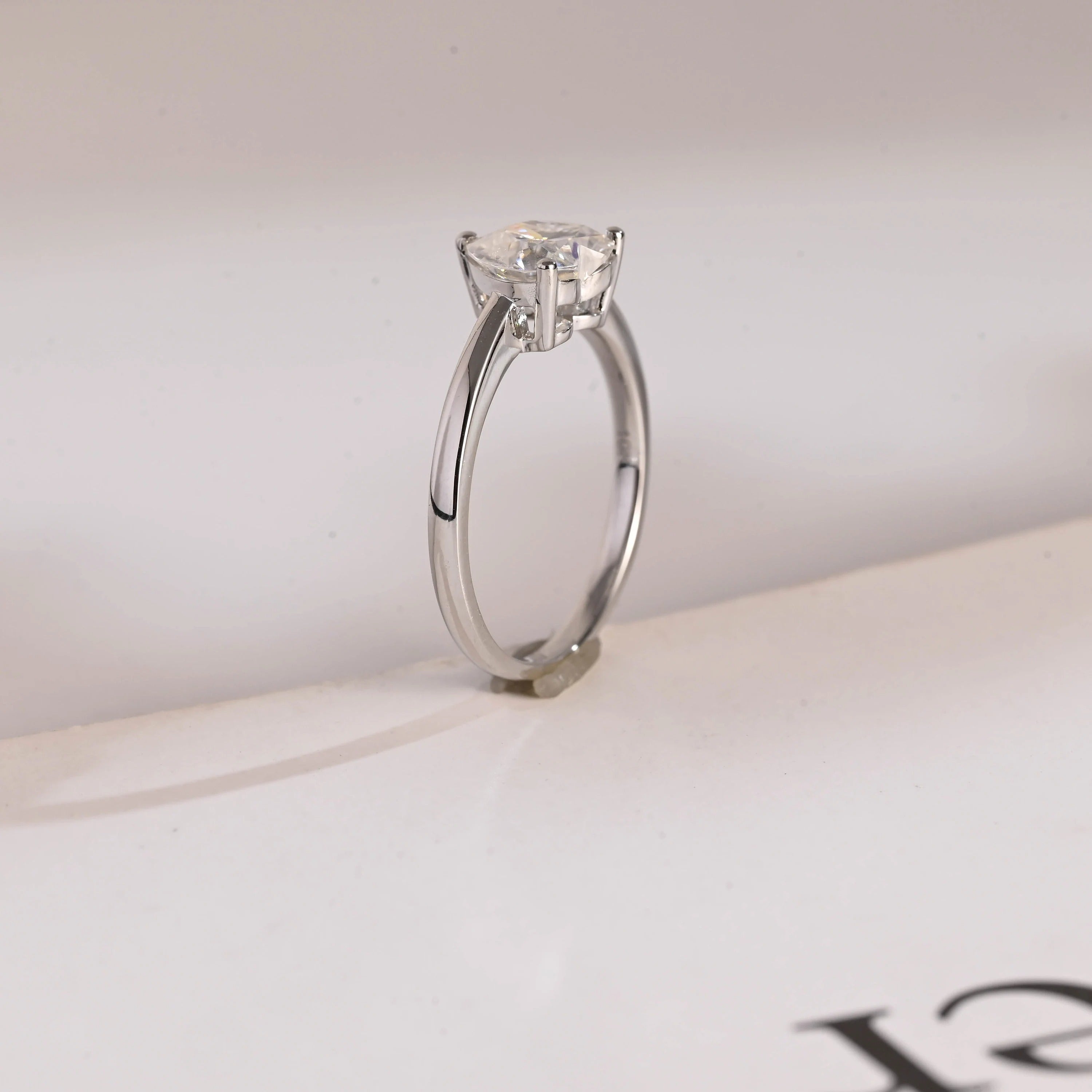 Solid Gold Heart Moissanite Engagement Ring, Anniversary Gift