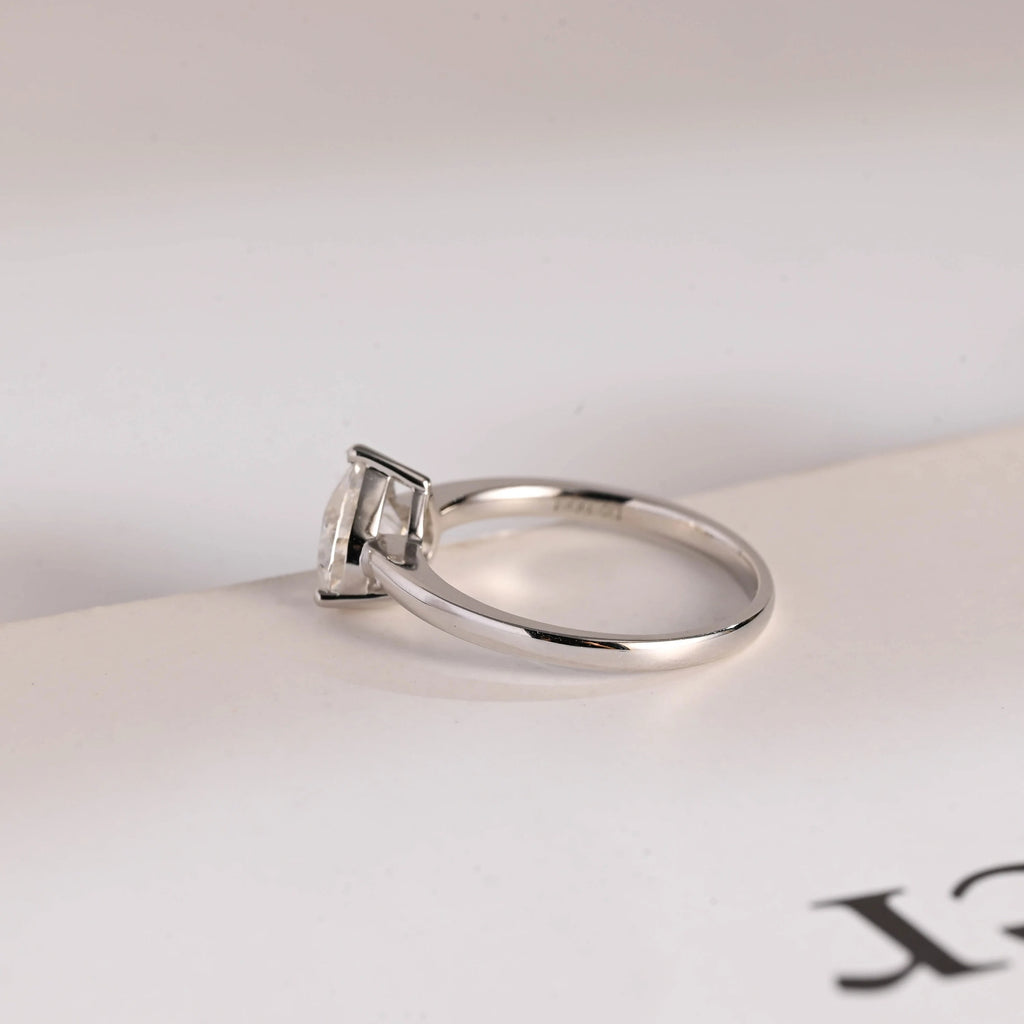 Solid Gold Heart Moissanite Engagement Ring, Anniversary Gift